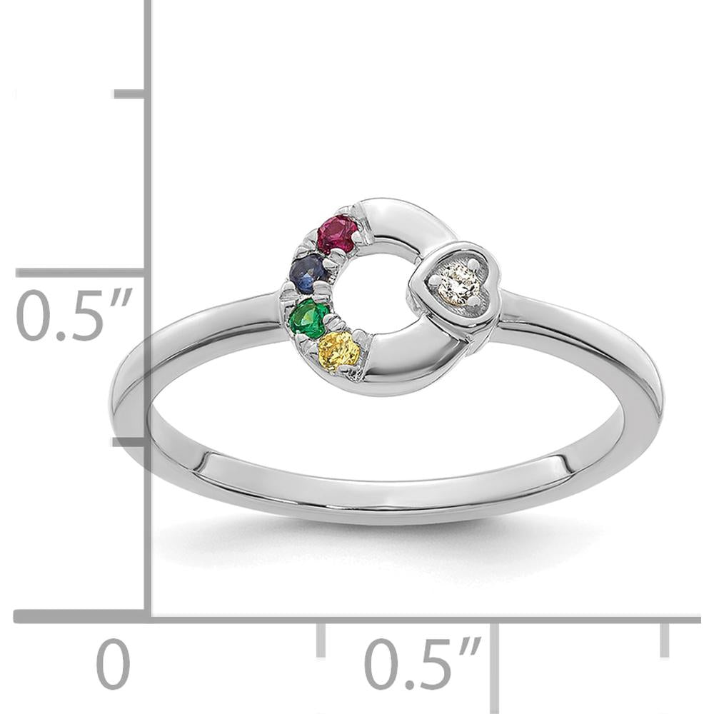 14K White Gold Mother's Circle Ring with Diamond-Set Heart and Four Custom Birthstones by 0