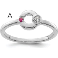 14K White Gold Mother's Circle Ring with Heart Diamond and Ruby Birthstone by 0