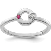 14K White Gold Mother's Circle Ring with Heart Diamond and Ruby Birthstone by 0