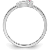 14K White Gold Mother's Circle Ring with Heart Diamond and Ruby Birthstone by 0