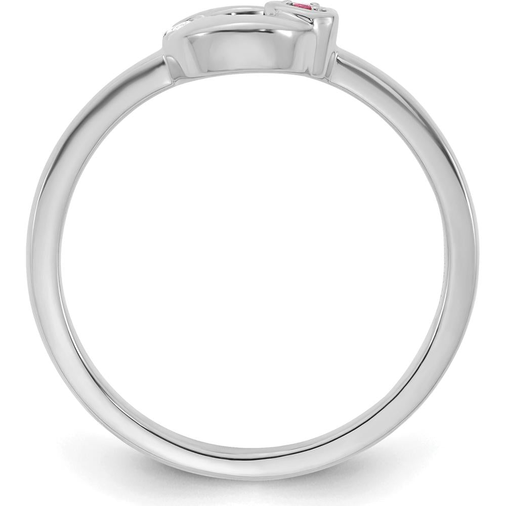 14K White Gold Mother's Circle Ring with Heart Diamond and Ruby Birthstone by 0