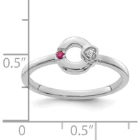 14K White Gold Mother's Circle Ring with Heart Diamond and Ruby Birthstone by 0