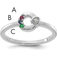 14K White Gold Mother's Circle Ring with Round Diamond Heart Accent and Multi-Birthstone Detailing by 0