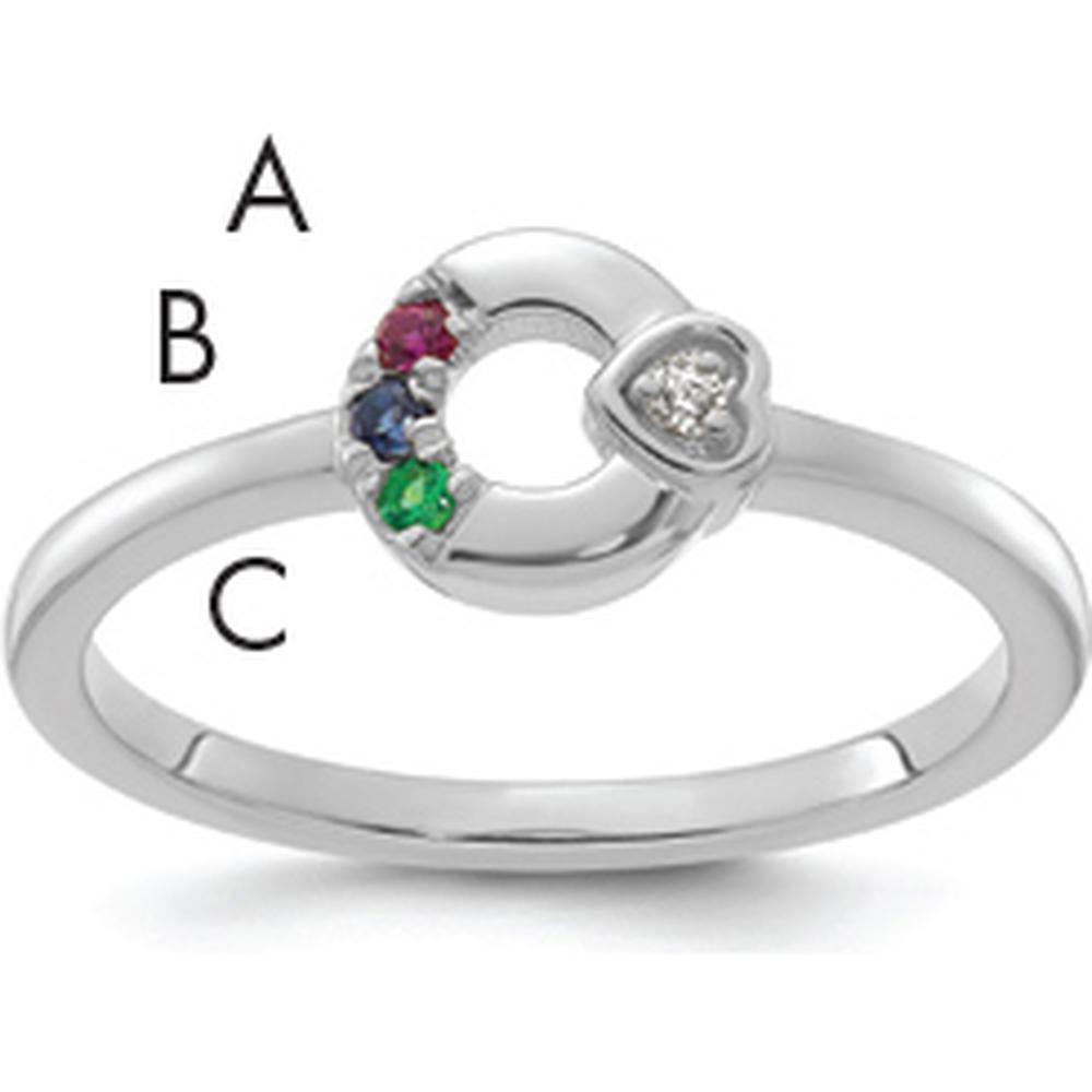 14K White Gold Mother's Circle Ring with Round Diamond Heart Accent and Multi-Birthstone Detailing by 0