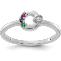 14K White Gold Mother's Circle Ring with Round Diamond Heart Accent and Multi-Birthstone Detailing by 0