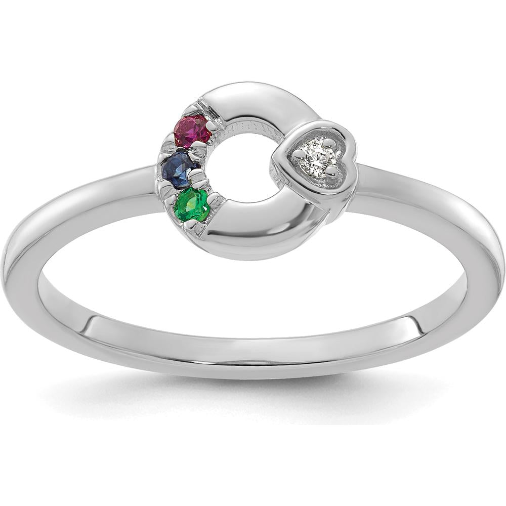 14K White Gold Mother's Circle Ring with Round Diamond Heart Accent and Multi-Birthstone Detailing by 0