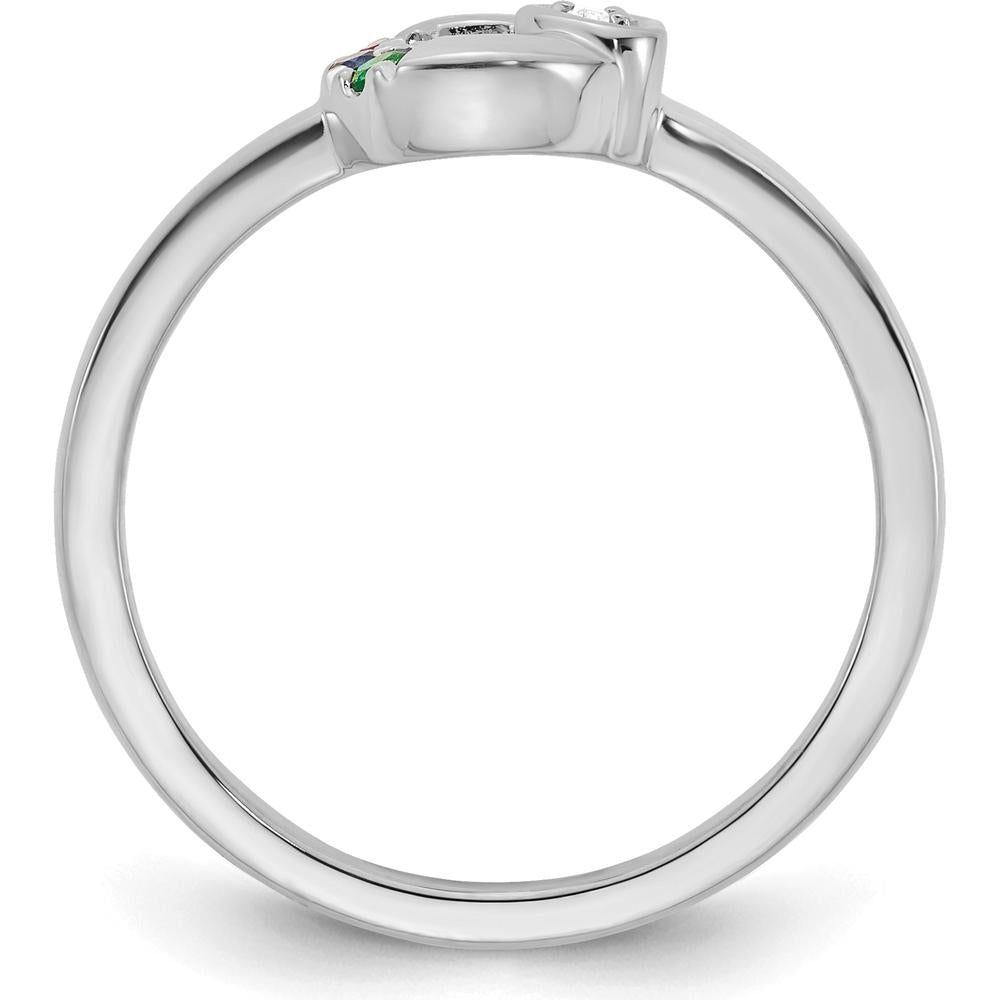 14K White Gold Mother's Circle Ring with Round Diamond Heart Accent and Multi-Birthstone Detailing by 0