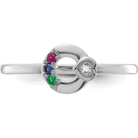 14K White Gold Mother's Circle Ring with Round Diamond Heart Accent and Multi-Birthstone Detailing by 0