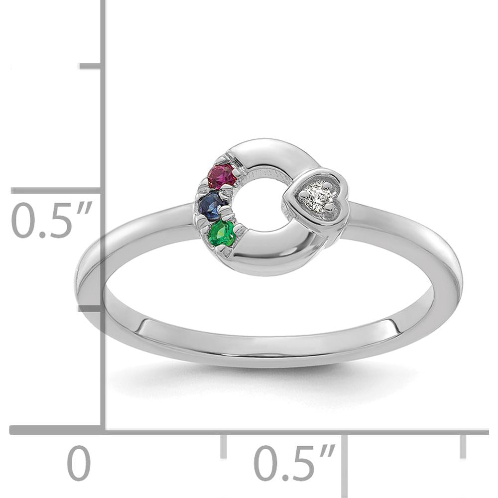 14K White Gold Mother's Circle Ring with Round Diamond Heart Accent and Multi-Birthstone Detailing by 0