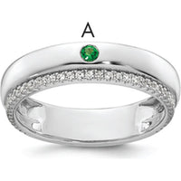 14K White Gold Mother's Ring with Green Birthstone and Diamond Milgrain Band by Oro Pregiato
