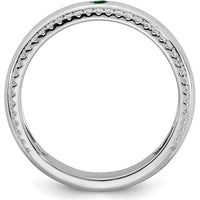 14K White Gold Mother's Ring with Green Birthstone and Diamond Milgrain Band by Oro Pregiato