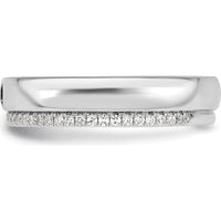14K White Gold Mother's Ring with Green Birthstone and Diamond Milgrain Band by Oro Pregiato