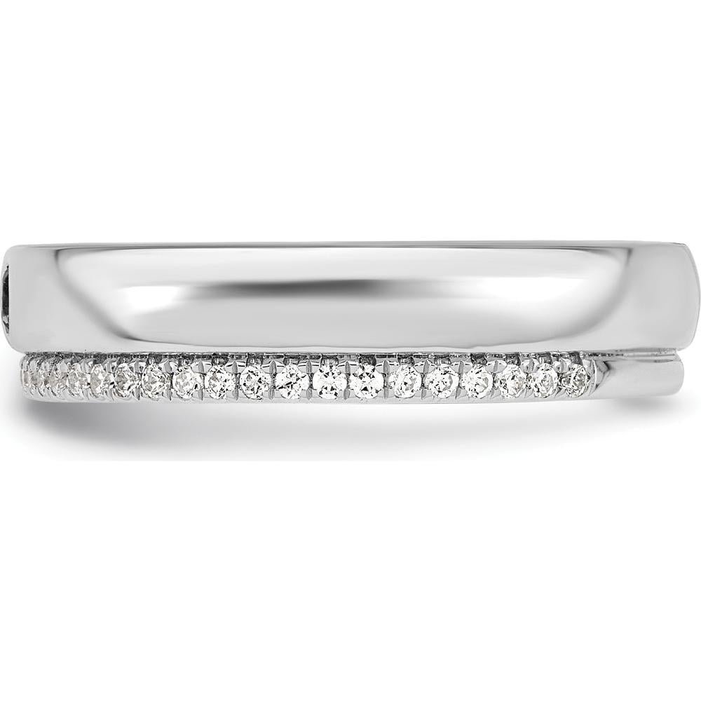 14K White Gold Mother's Ring with Green Birthstone and Diamond Milgrain Band by Oro Pregiato