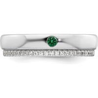 14K White Gold Mother's Ring with Green Birthstone and Diamond Milgrain Band by Oro Pregiato
