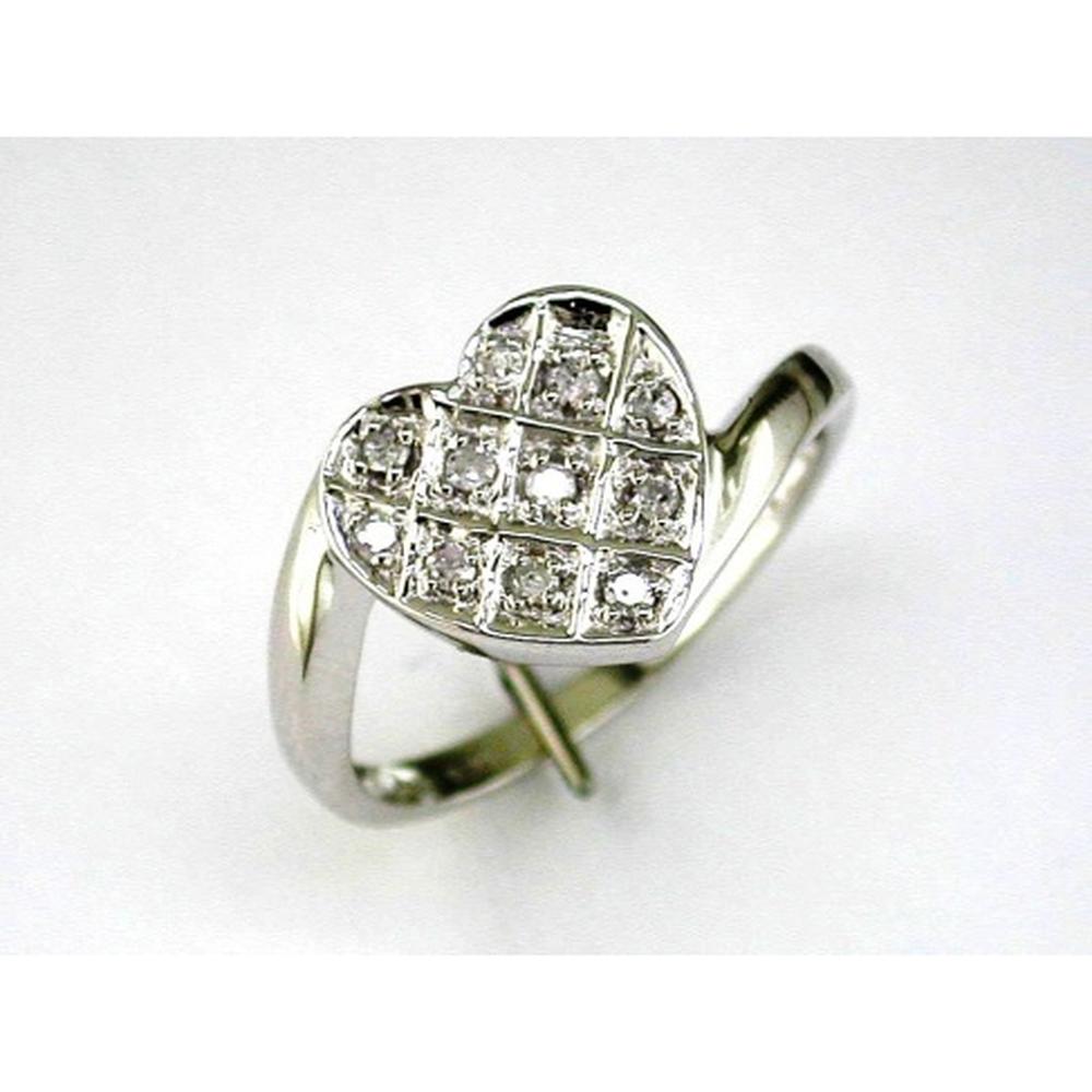 14K White Gold Motif Heart Ring with Pave Set Round Diamonds - 0.15 Carat Total Diamond Weight - Royal Jewelry