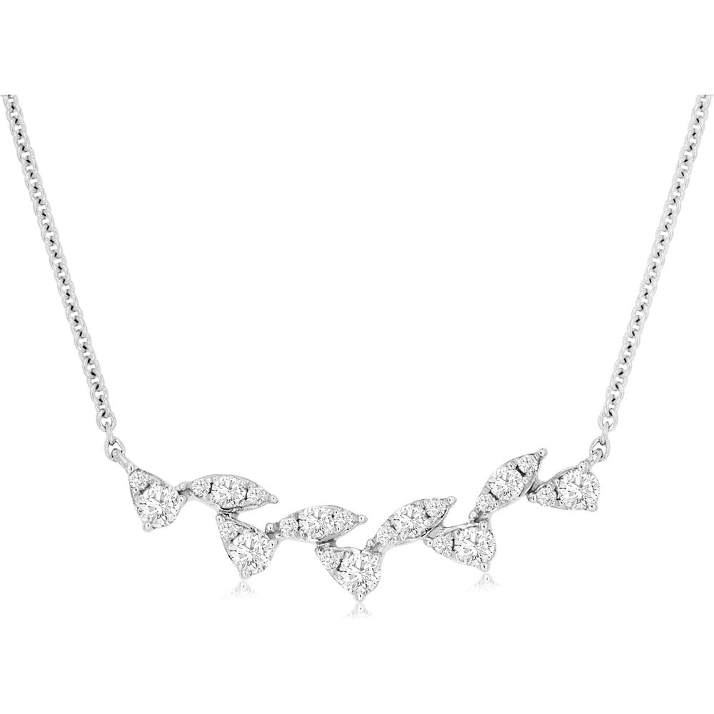 14K White Gold Motif Necklace with Alternating Pear and Marquise Cut Diamonds - 0.35 Carat Total Diamond Weight - Royal Jewelry