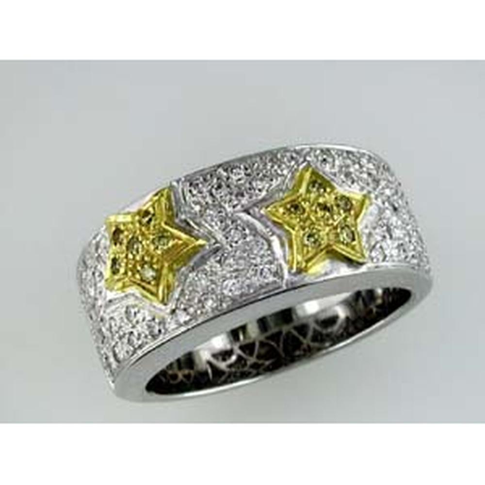 14K White Gold Motif Ring with Round Diamonds and Yellow Diamond Star Accents - 0.42 Carat Total Diamond Weight - Royal Jewelry