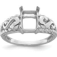 14K White Gold Mounting for 8x6mm Emerald-Cut Gemstone - Rhodium Plated by Monteluci Fine Jewelry
