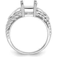 14K White Gold Mounting for 8x6mm Emerald-Cut Gemstone - Rhodium Plated by Monteluci Fine Jewelry