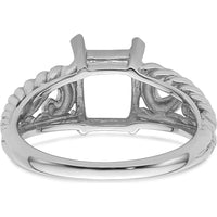 14K White Gold Mounting for 8x6mm Emerald-Cut Gemstone - Rhodium Plated by Monteluci Fine Jewelry