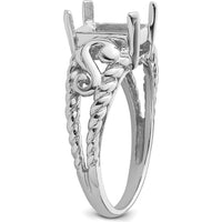 14K White Gold Mounting for 8x6mm Emerald-Cut Gemstone - Rhodium Plated by Monteluci Fine Jewelry