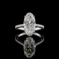 14K White Gold Moval Cut Lab Diamond Hidden Halo Ring with Micro-Pavé Band - 3.70 Carat Center, 4.67 Carat Total Diamond Weight - Covaloro Fine Jewelry