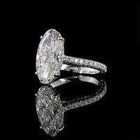 14K White Gold Moval Cut Lab Diamond Hidden Halo Ring with Micro-Pavé Band - 3.70 Carat Center, 4.67 Carat Total Diamond Weight - Covaloro Fine Jewelry