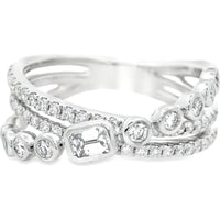14K White Gold Multi-Band Fashion Ring with Bezel Set Emerald Cut and Round Diamonds - 0.73 Carat Total Diamond Weight by Auriventus