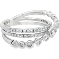 14K White Gold Multi-Band Fashion Ring with Bezel Set Emerald Cut and Round Diamonds - 0.73 Carat Total Diamond Weight by Auriventus