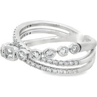 14K White Gold Multi-Band Fashion Ring with Bezel Set Emerald Cut and Round Diamonds - 0.73 Carat Total Diamond Weight by Auriventus