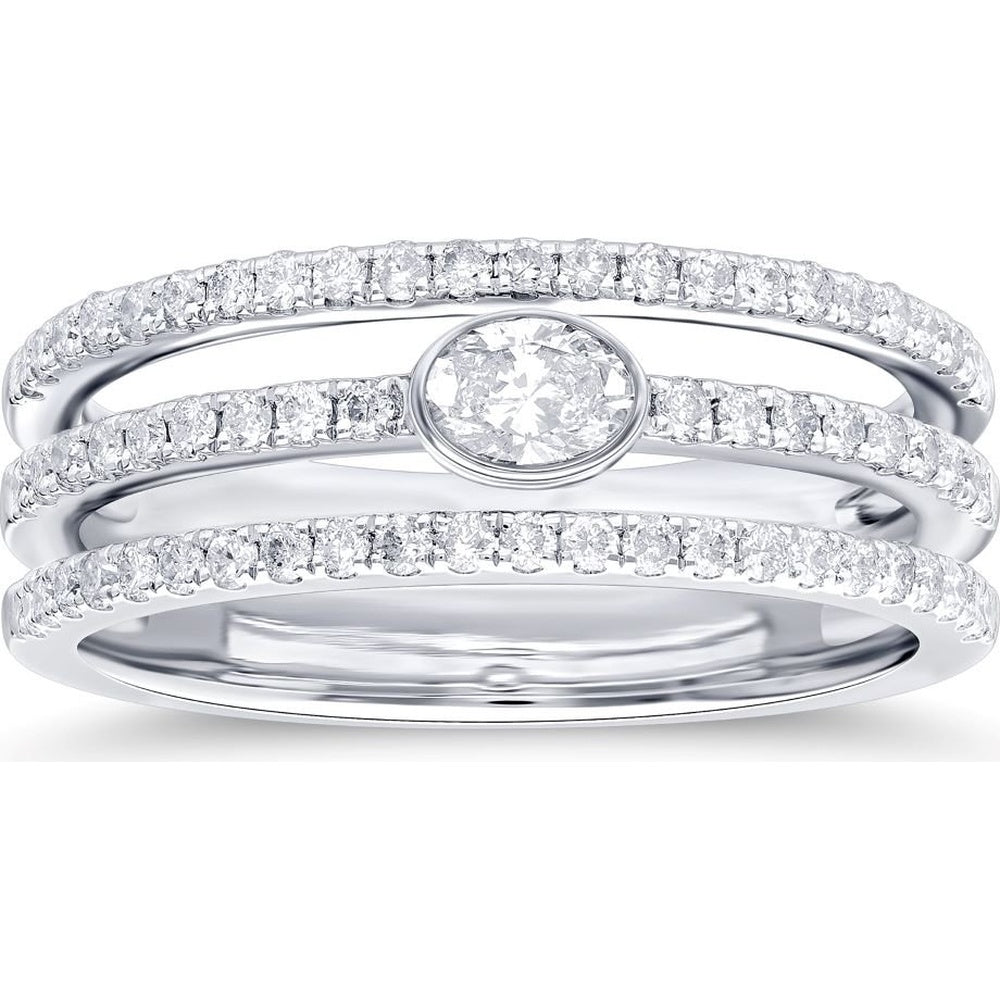14K White Gold Multi-Band Fashion Ring with Bezel-Set Round Center Diamond and Pavé Bands - 0.60 Carat Total Diamond Weight by Auriventus