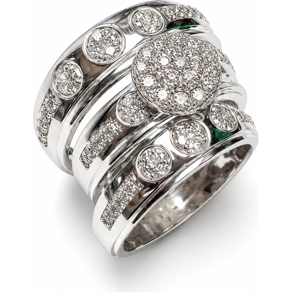 14K White Gold Multi-Band Statement Ring with Bezel and Pavé Set Round Diamonds - 1.10 Carat Total Diamond Weight by Auriventus