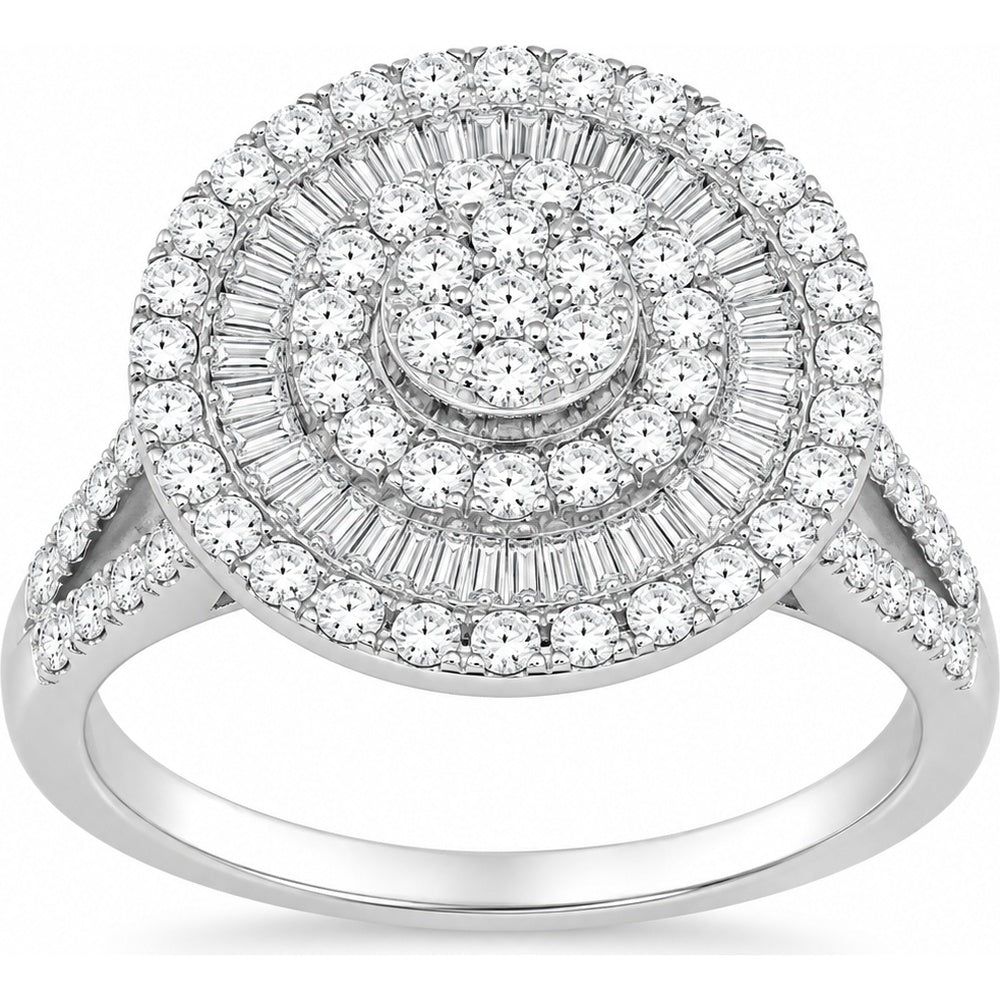 14K White Gold Multi-Halo Fashion Ring with Round and Baguette Diamonds - 1.20 Carat Total Diamond Weight by Auriventus