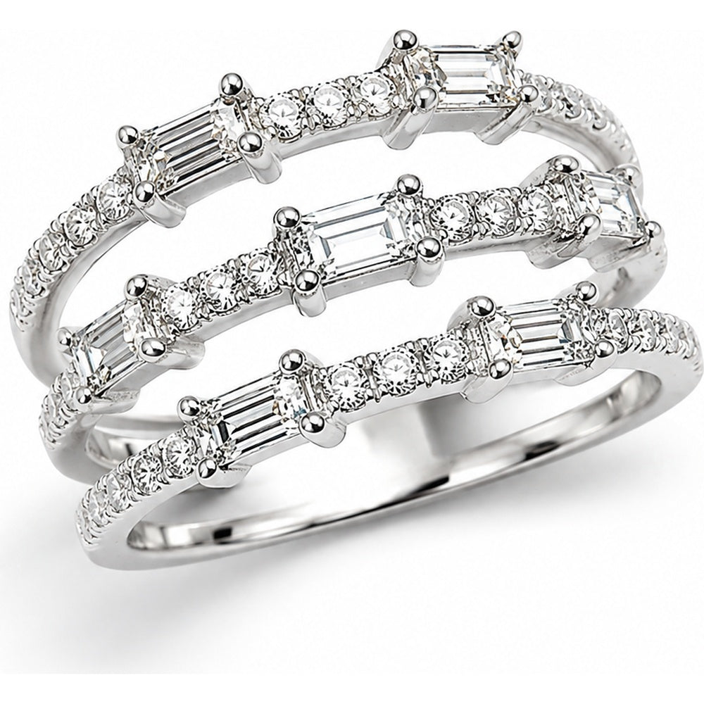 14K White Gold Multi-Row Anniversary Ring with Alternating Emerald Cut and Round Diamonds - 1.52 Carat Total Diamond Weight by Auriventus
