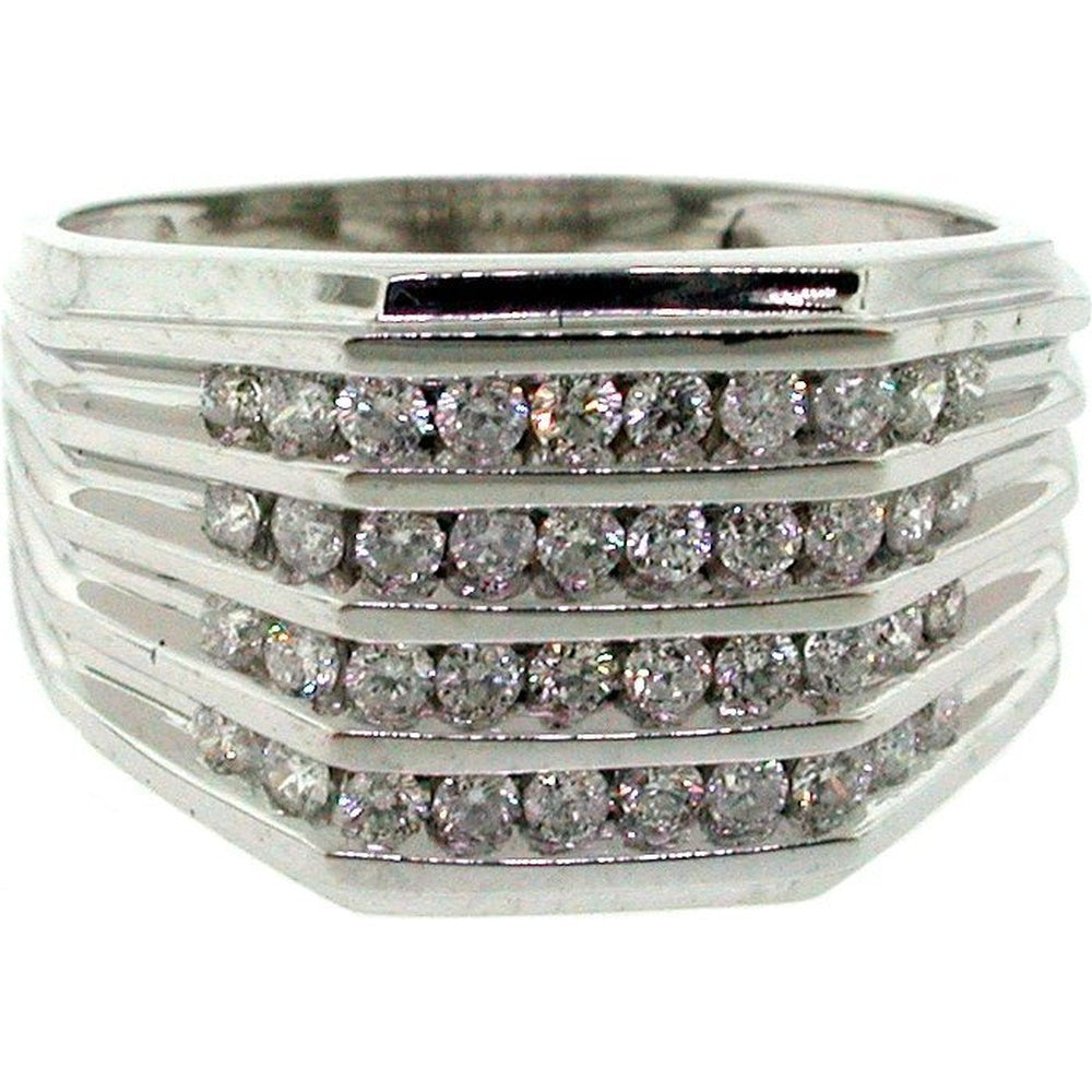 14K White Gold Multi-Row Band with Round Brilliant Diamonds - 0.95 Carat Total Diamond Weight by Auriventus