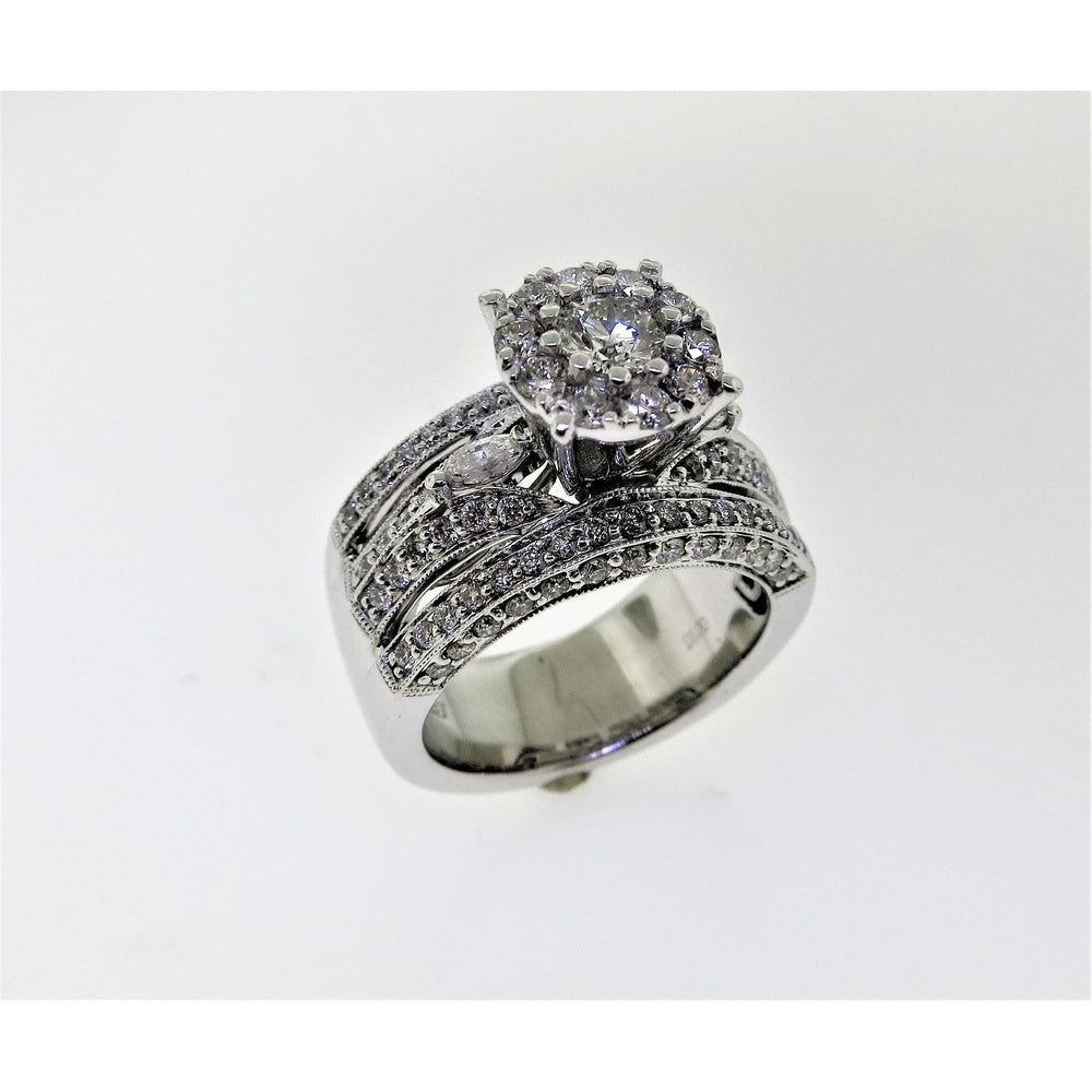 14K White Gold Multi-Row Cluster Engagement Ring with Milgrain Detail and Pavé Set Round Diamonds - 2.12 Carat Total Diamond Weight by Auriventus