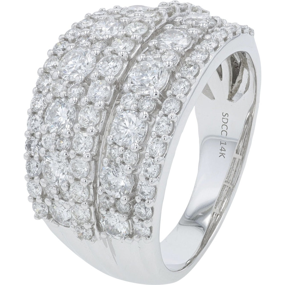14K White Gold Multi-Row Diamond Cluster Ring with Prong Set Round Diamonds - 2.00 Carat Total Diamond Weight