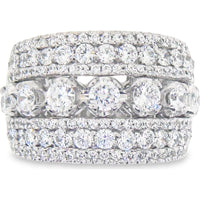 14K White Gold Multi-Row Fashion Ring with Prong-Set Round Diamonds and Milgrain Detail - 3.51 Carat Total Diamond Weight by Auriventus
