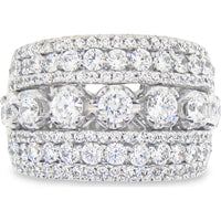 14K White Gold Multi-Row Fashion Ring with Prong-Set Round Diamonds and Milgrain Detail - 3.51 Carat Total Diamond Weight by Auriventus