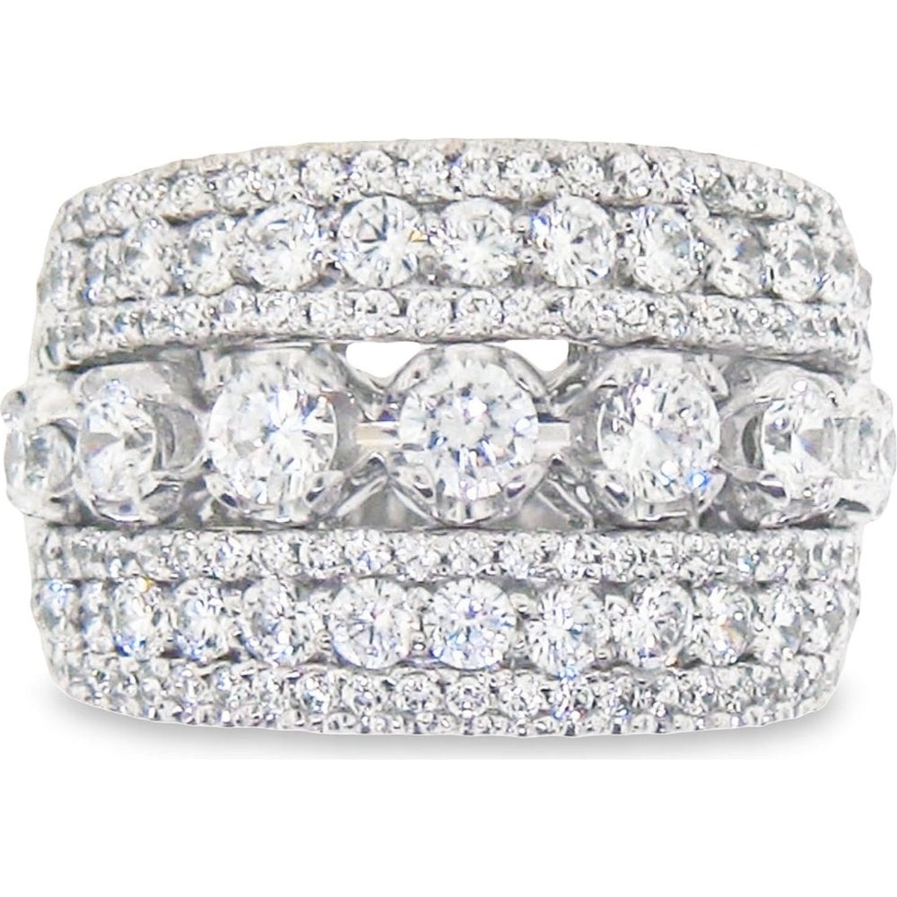 14K White Gold Multi-Row Fashion Ring with Prong-Set Round Diamonds and Milgrain Detail - 3.51 Carat Total Diamond Weight by Auriventus