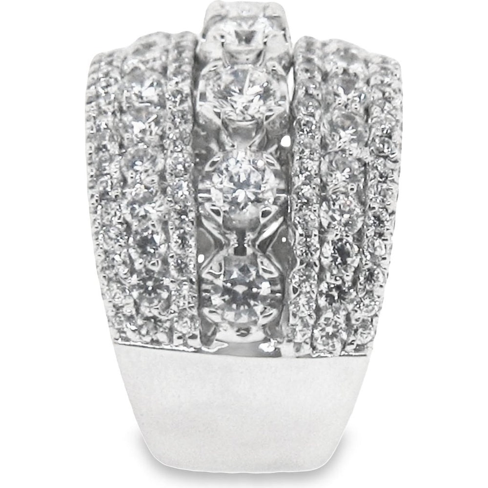 14K White Gold Multi-Row Fashion Ring with Prong-Set Round Diamonds and Milgrain Detail - 3.51 Carat Total Diamond Weight by Auriventus