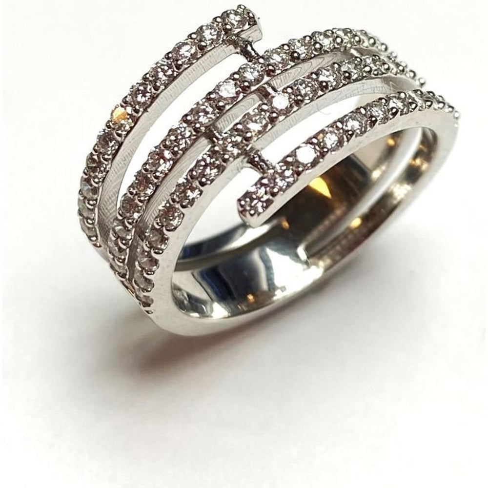 14K White Gold Multi-Row Openwork Fashion Ring with Prong-Set Round Diamonds - 0.86 Carat Total Diamond Weight by Auriventus