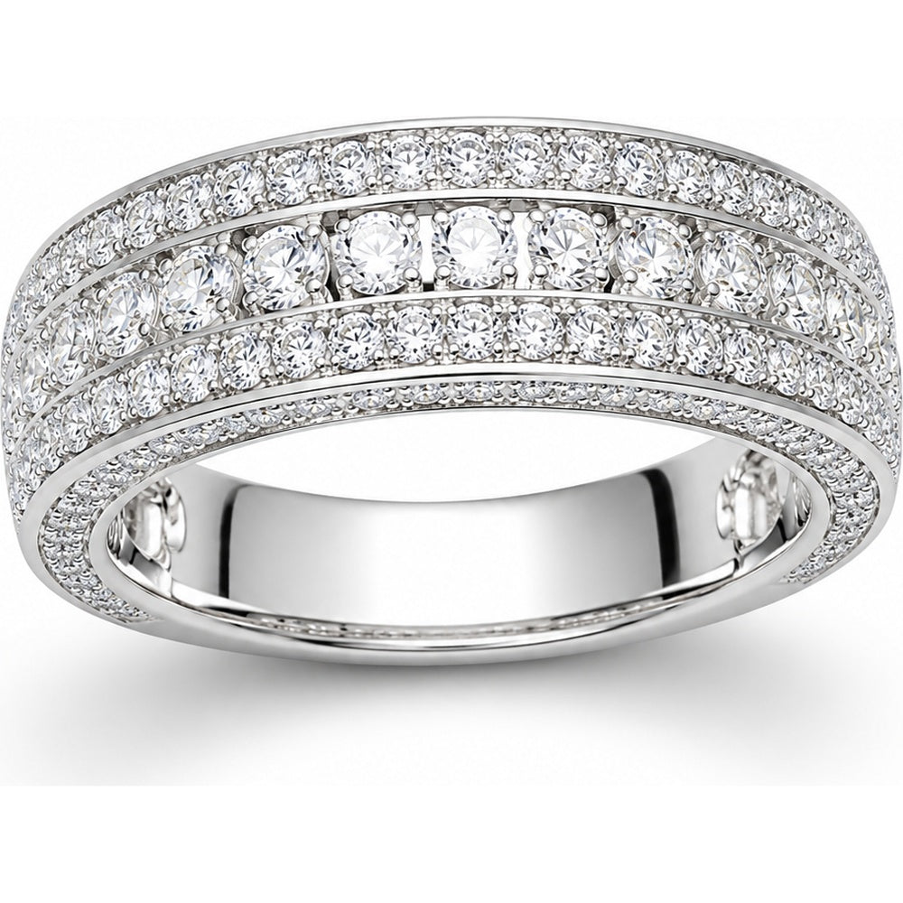 14K White Gold Multi-Row Pavé Wedding Band with Round Lab Grown Diamonds - 1.50 Carat Total Diamond Weight by Auriventus