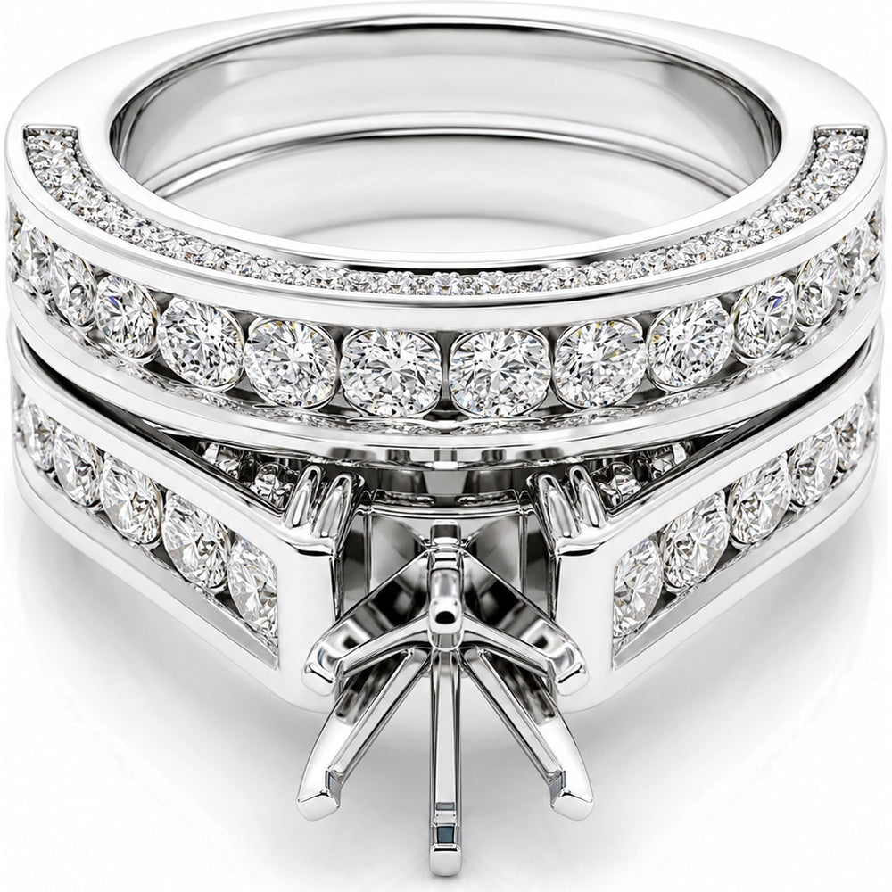 14K White Gold Multi-Row Semi-Mount Ring with Round Brilliant Diamonds - 1.68 Carat Total Diamond Weight by Auriventus