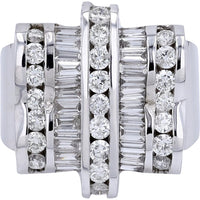 14K White Gold Multi-Row Statement Ring with Channel-Set Baguette and Bezel-Set Round Diamonds - 2.15 Carat Total Diamond Weight