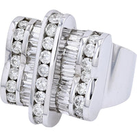 14K White Gold Multi-Row Statement Ring with Channel-Set Baguette and Bezel-Set Round Diamonds - 2.15 Carat Total Diamond Weight