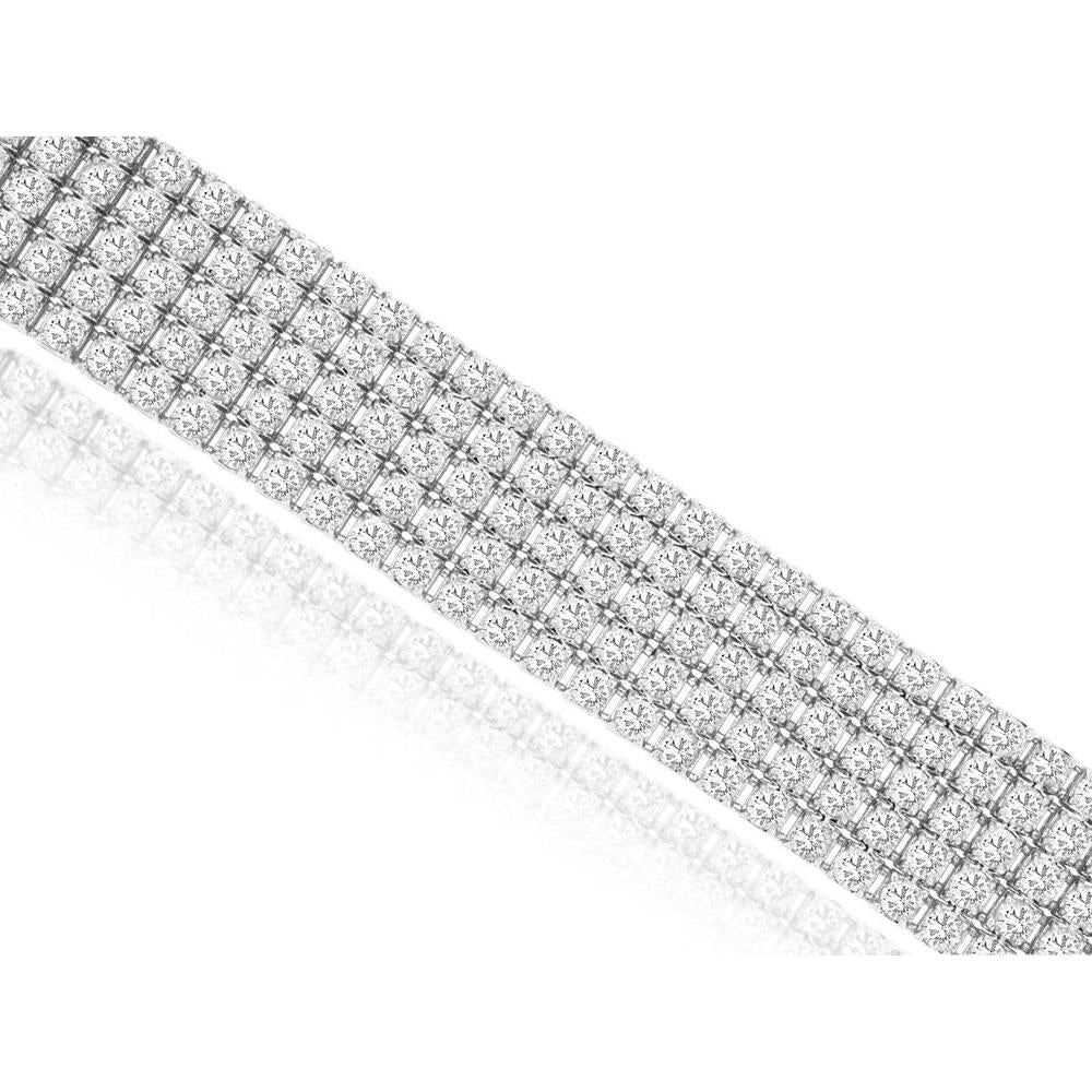 14K White Gold Multi-Row Tennis Bracelet with Round Diamonds - 6.50 Carat Total Diamond Weight - Royal Jewelry
