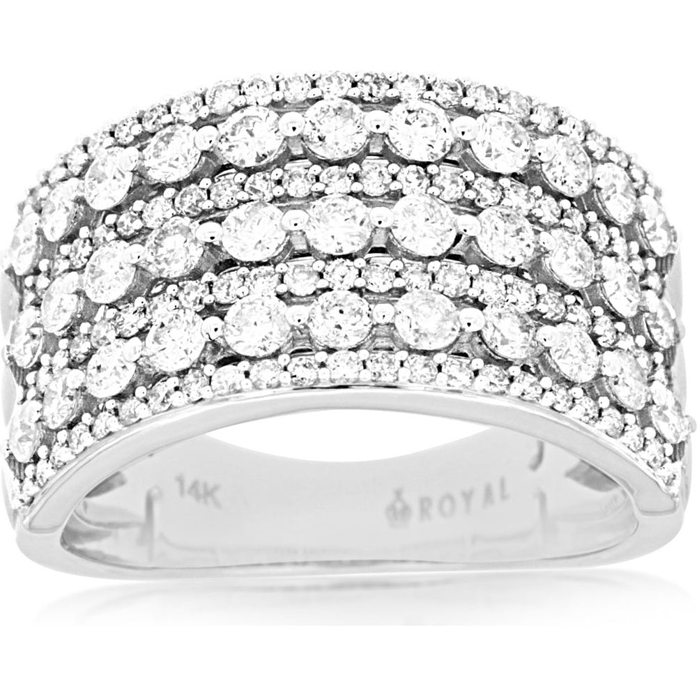 14K White Gold Multi-Row Wide Diamond Band with Milgrain Detail - 1.50 Carat Total Diamond Weight - Royal Jewelry