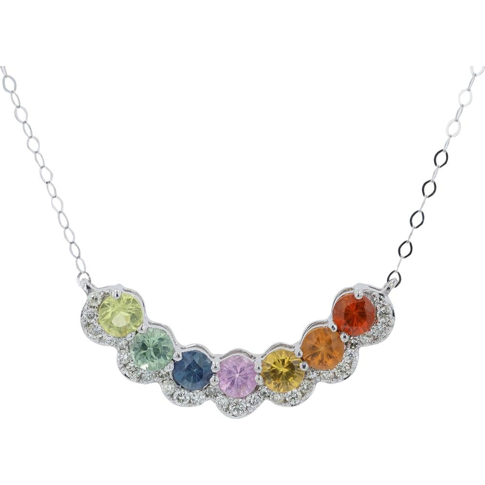 14K White Gold Multi Sapphire Pendant with Diamond Accents - 1.05 Carat Total Sapphire Weight