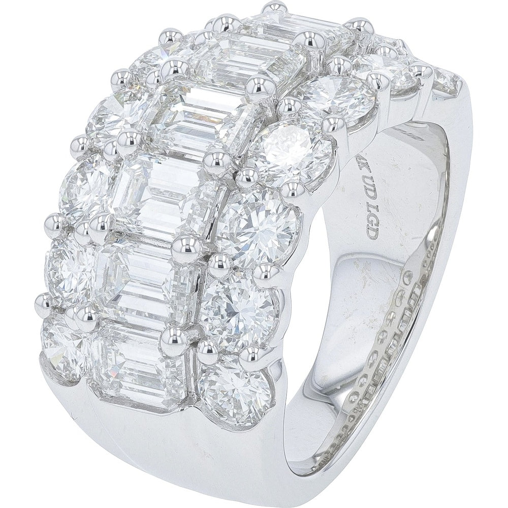 14K White Gold Multi-Shape Band Ring with Emerald-Cut and Round Lab Grown Diamonds - 6.50 Carat Total Diamond Weight